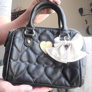 Betsy Johnson Black Quilted Hearts With Bow Mini Handbag